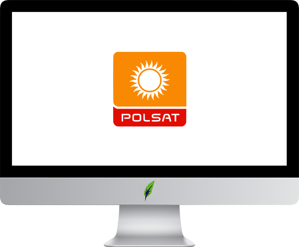 Afbeelding computerscherm met logo Polsat - Polen - in kleur op transparante achtergrond - 600 * 496 pixels